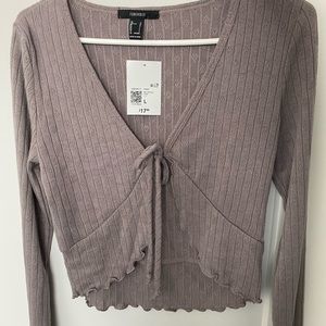 Forever21 Taupe Long Sleeve Tie Top